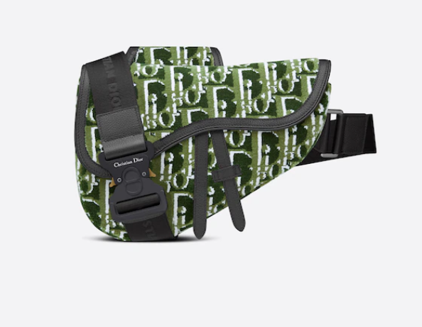 olive D10r oblique tapestry and black grained calfskin saddle bag 26cm