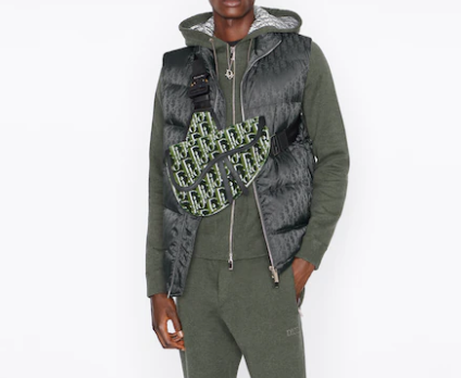 olive D10r oblique tapestry and black grained calfskin saddle bag 26cm