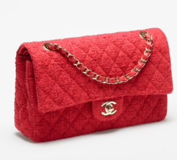 Ch**el classic handbag tweed gold-tone metal red 25.5cm