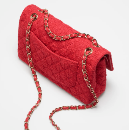 Ch**el classic handbag tweed gold-tone metal red 25.5cm