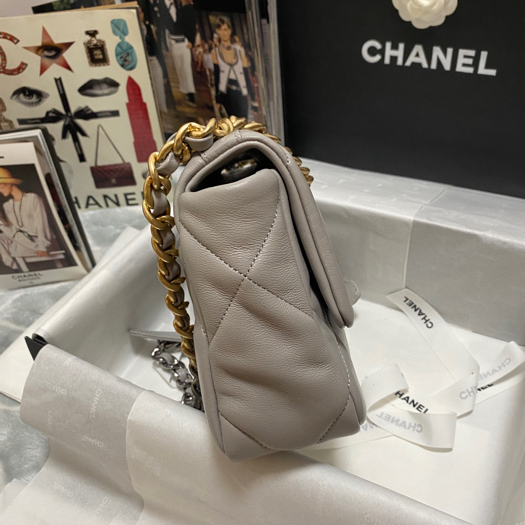 Ch**el 19 calfskin in grey-26×16×9cm