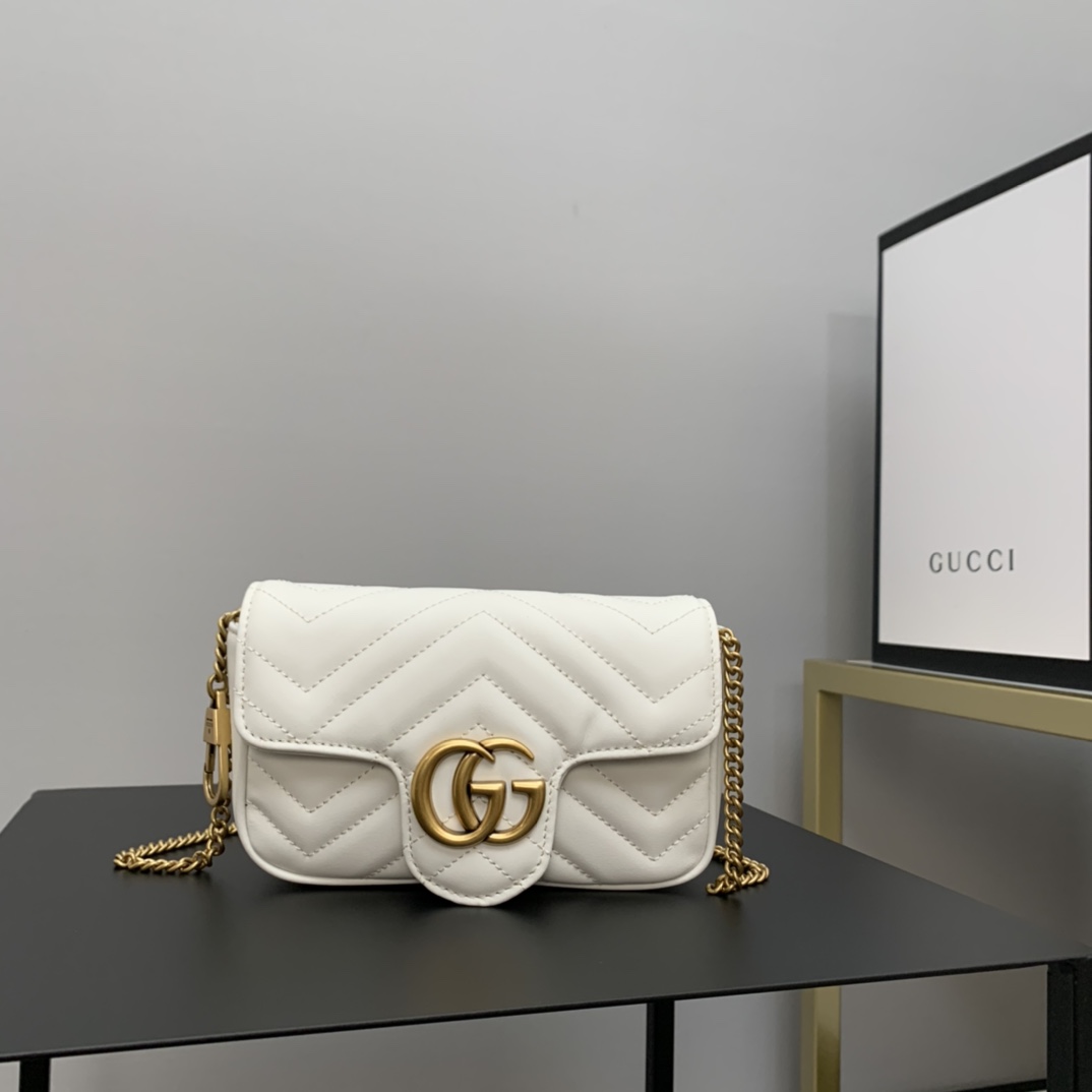 gg marmont matelassé S*per mini bag white 476433 - 16.5 x 10 x 4.5cm