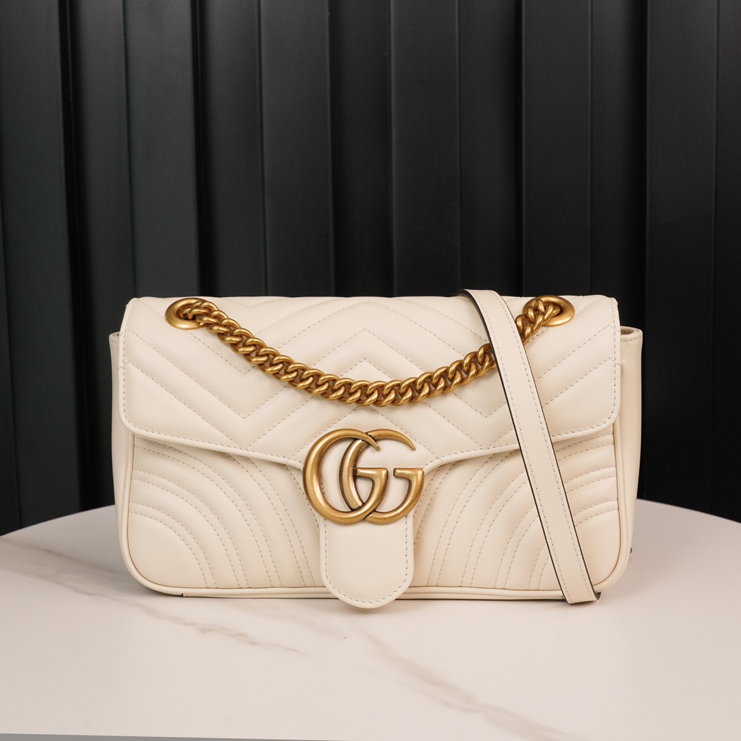 GG Marmont small matelassé shoulder bag White 443497 – 26x15x7cm