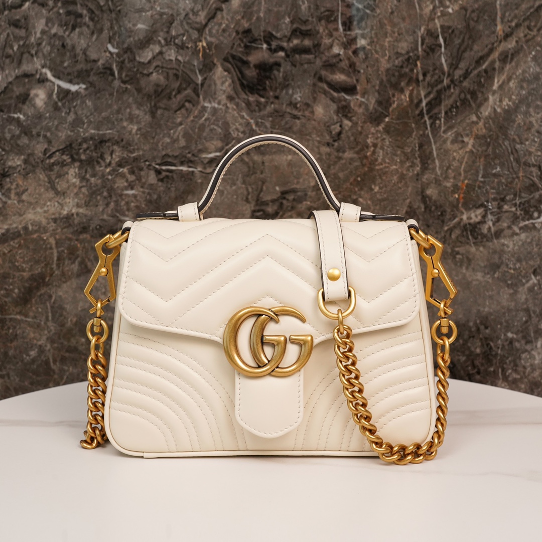 GG Marmont Matelassé mini top handle bag White 547260 - 21x 15.5 x 8cm