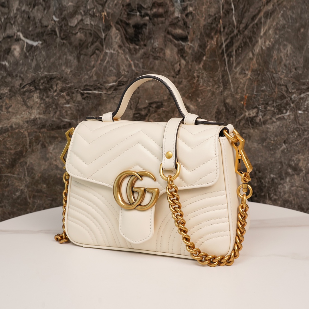 GG Marmont Matelassé mini top handle bag White 547260 - 21x 15.5 x 8cm