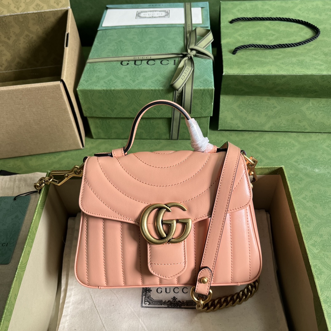 GG Marmont Matelassé mini top handle bag Peach 547260 - 21x 15.5 x 8cm
