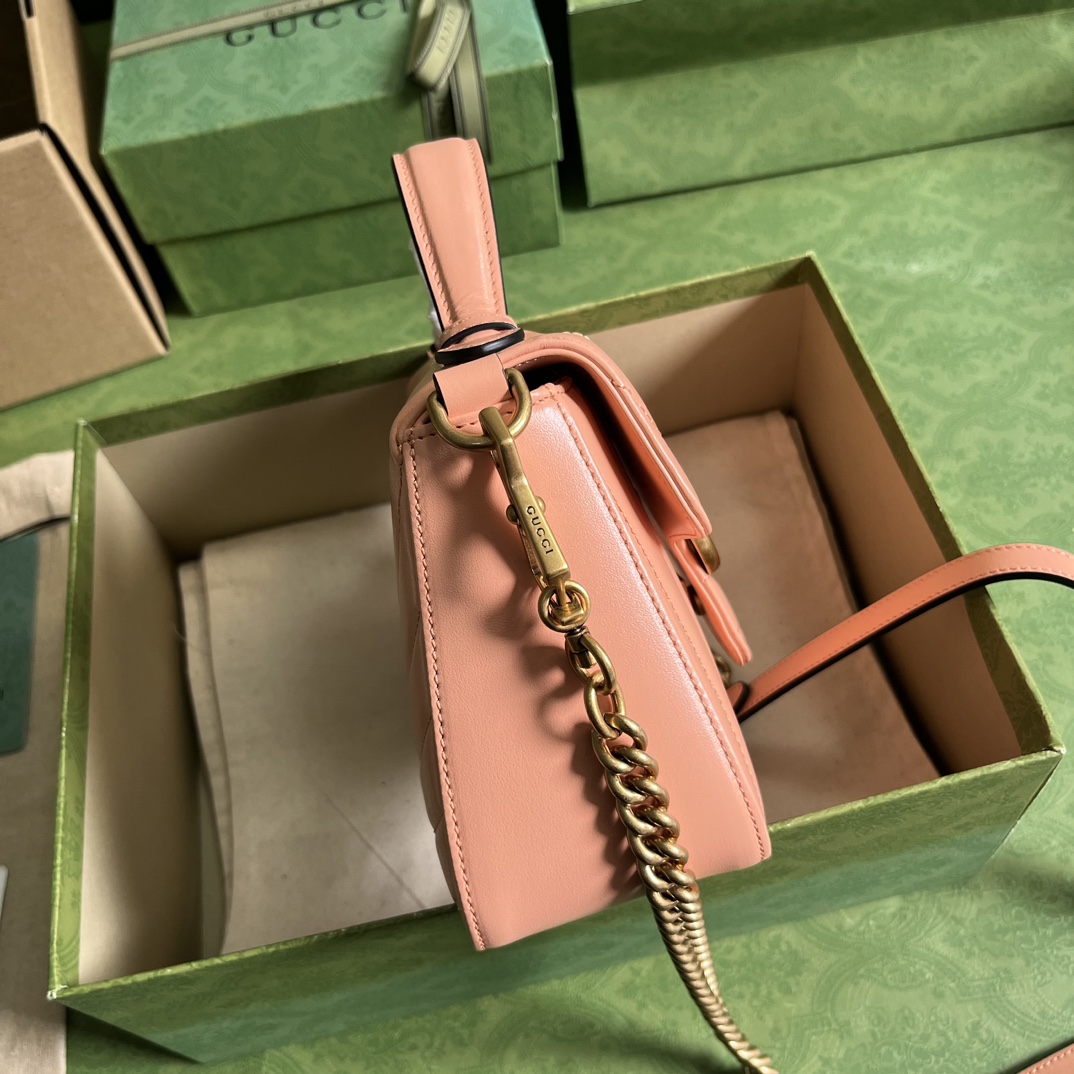 GG Marmont Matelassé mini top handle bag Peach 547260 - 21x 15.5 x 8cm