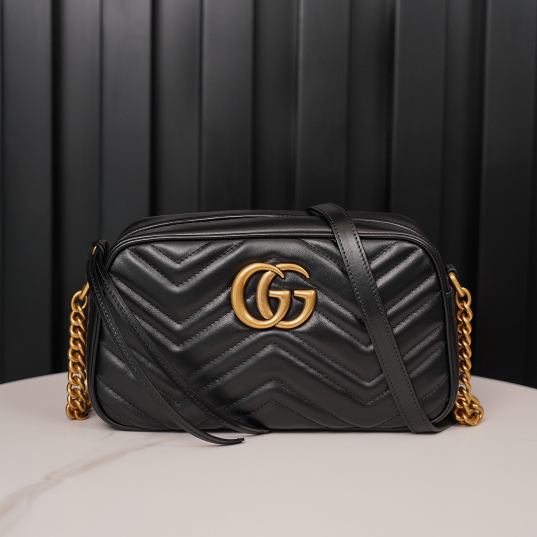 GG Marmont small matelassé shoulder bag (The camera bag) Black 447632  - 24x13x7cm