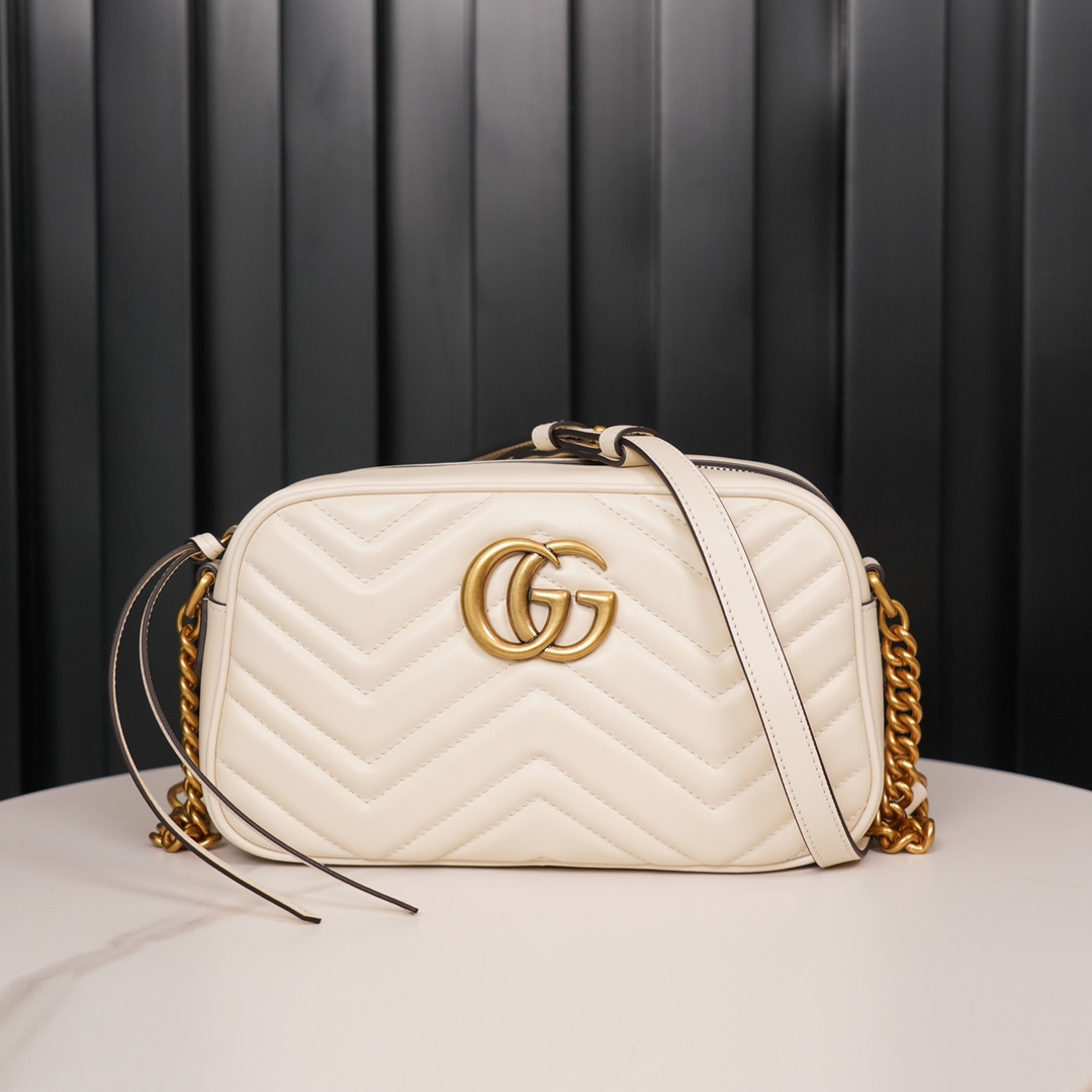 GG Marmont small matelassé shoulder bag (The camera bag) White 447632  - 24x13x7cm