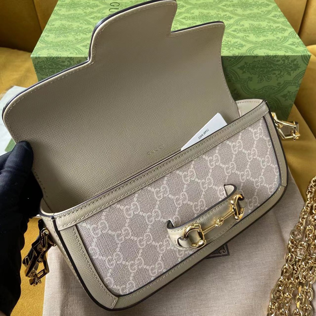 Gvc*1 horsebit 1955 small light beige gg svp*me canvas 735178 - 24×13×6 cm