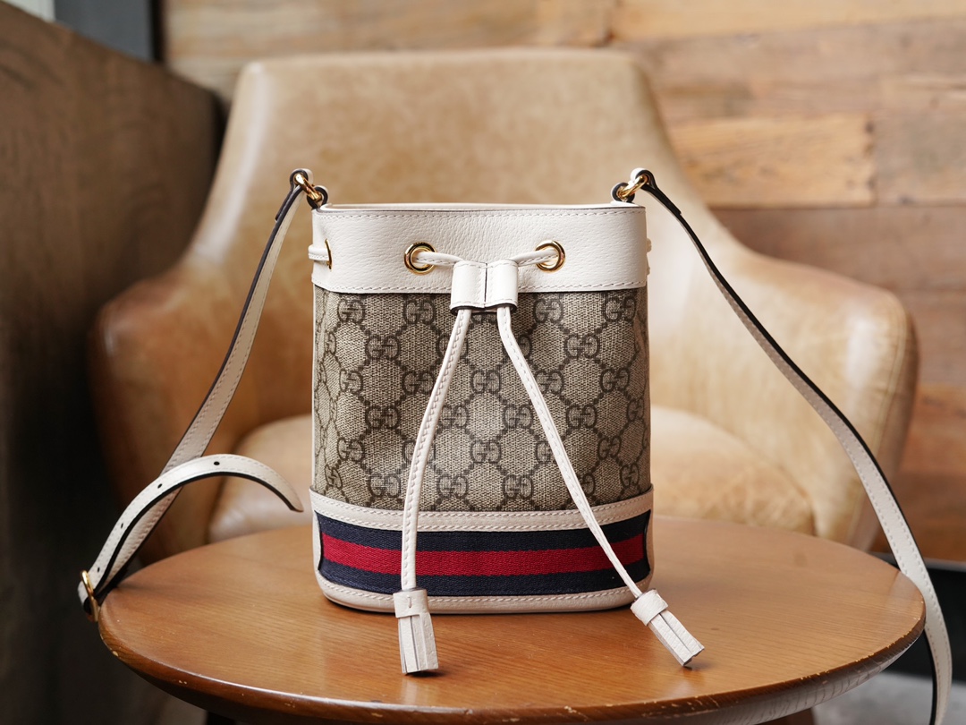 Gvc*1 ophidia mini gg bucket bag white leather 550620 - 15.5x19x9cm