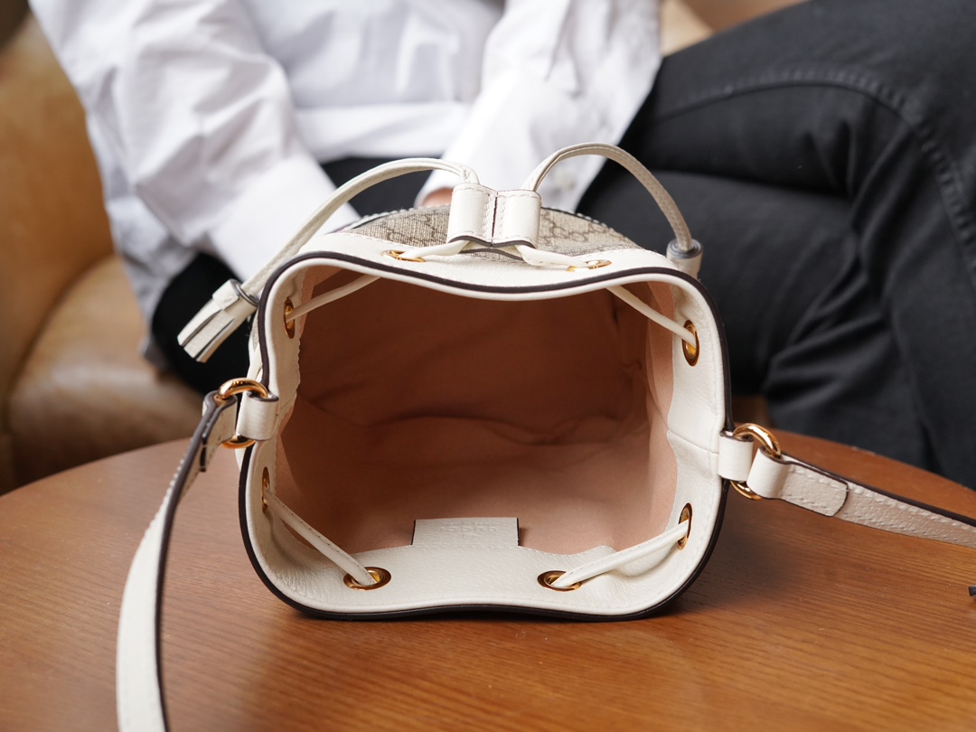 Gvc*1 ophidia mini gg bucket bag white leather 550620 - 15.5x19x9cm