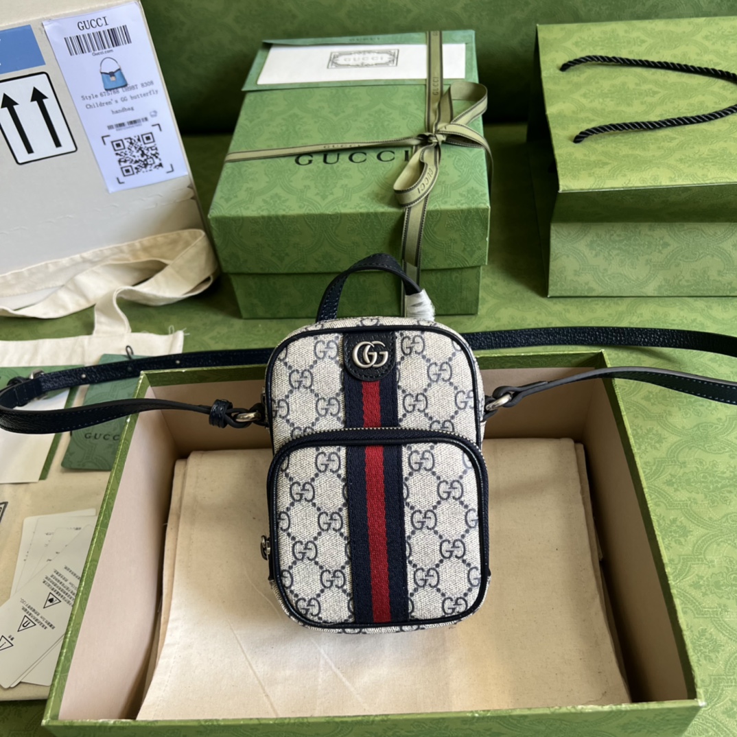 Gvc*1 ophidia mini bag 671682 black leather - 12x16x7cm