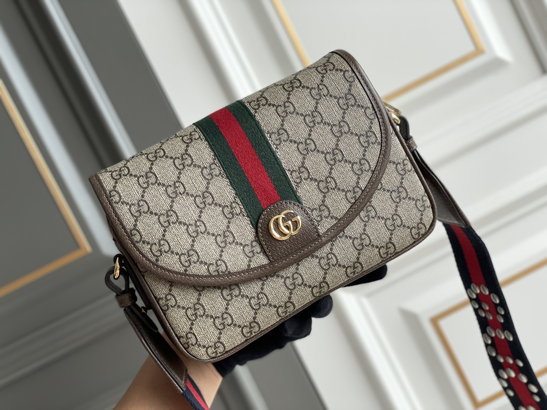 Gvc*1 ophidia mini gg shoulder bag brown leather 722117   - 23x17x7cm