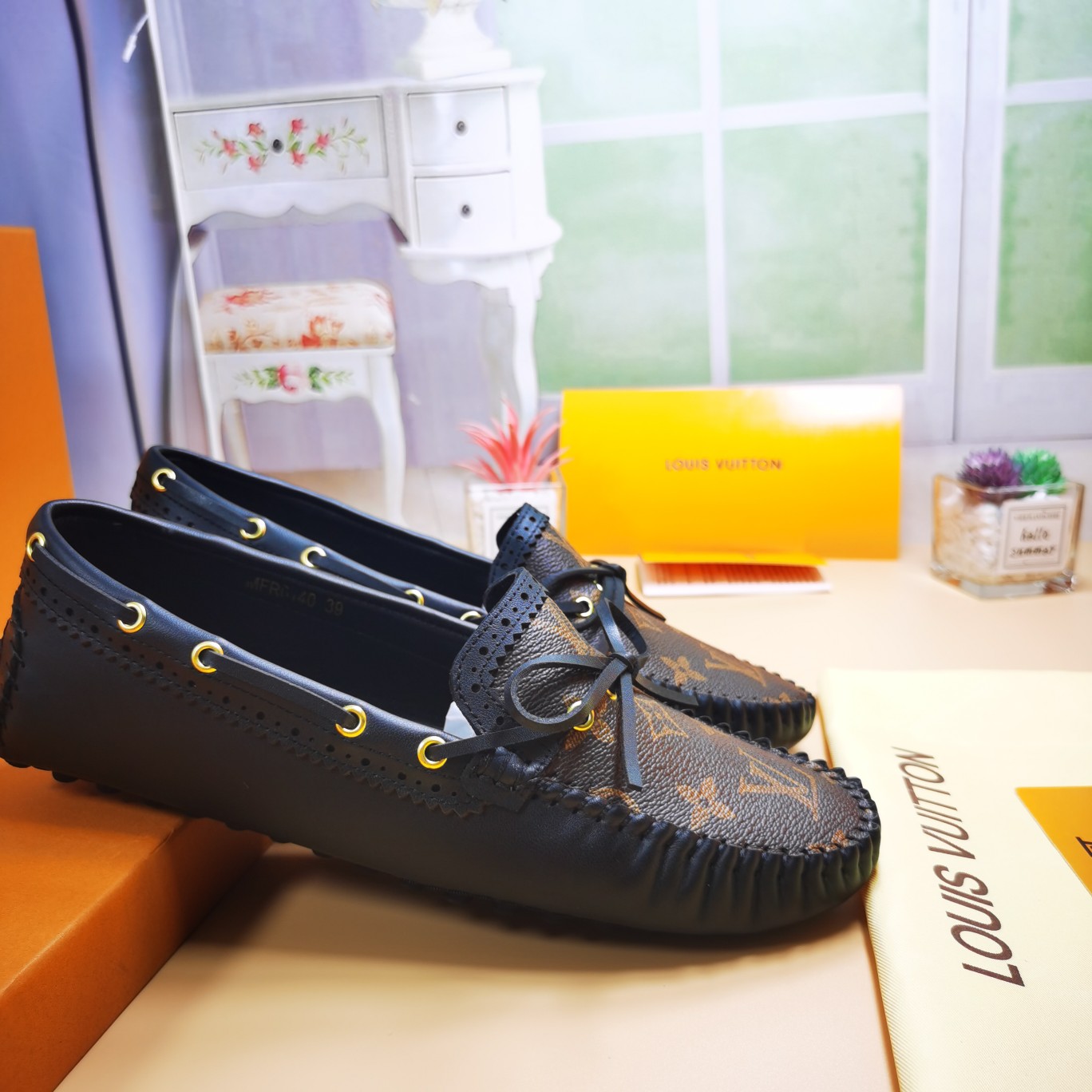 LV flat monogram black shoe cawhide sheepskin 35-46