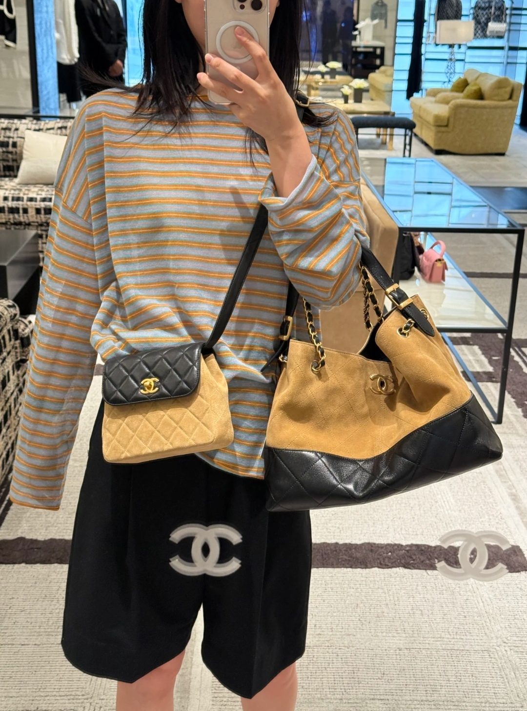 Ch**el suede tota bag brown 36x24cm