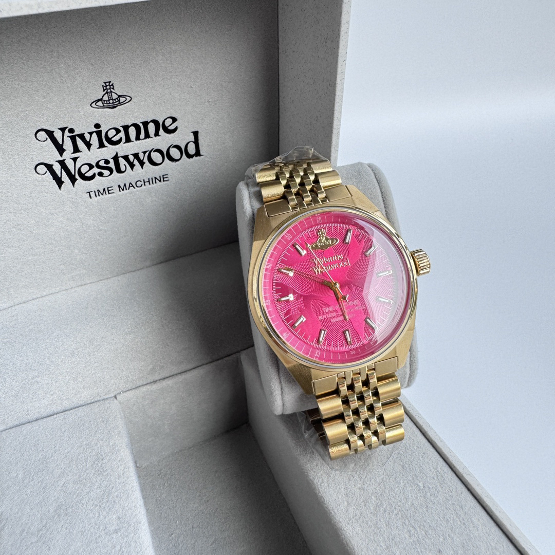 Vivienne Westwood Queen Mother Red Dragon Fruit Rose Dial Stainless Steel Strap Pink Dial Women's Watch Light Luxury Carved Red Dial Women's Watch 39mm